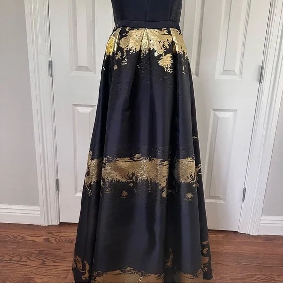 Alberto Makali Elegant Navy Gold V-Neck Sheer Back Wedding Guest Dress Size 6 - Picture 4 of 15